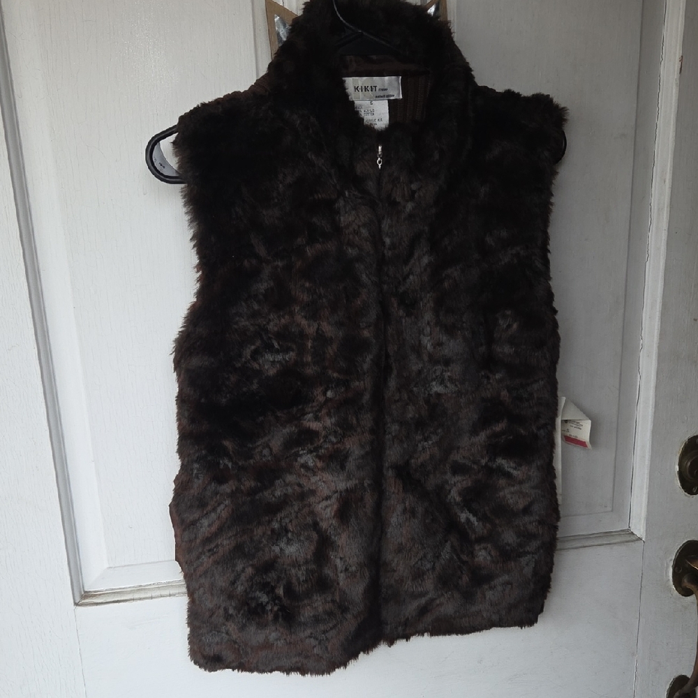 Faux Fur Mink Looking Sweater  Vest  Brown Vintage Y2k Kikit Size Small Mobwife